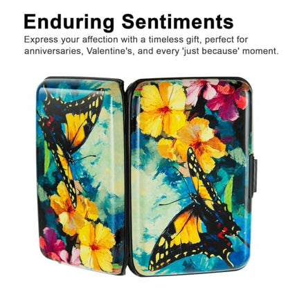 Credit Card Holder, Metal Card Wallet RFID Blocking Mini Slim Aluminum Business Hard Card Case for Women Men (Flowers Butterfly) - color: Flowers Butterfly