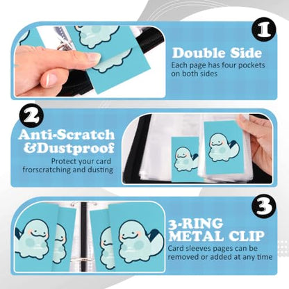 4 Pockets Trading Card Binder, 400 Card Holders with 50 Removable Sleeves, Portable Card Binder Album with zipper, Card holder Book for Game, Sport Collection (Light blue) - color: Light blue