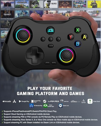 Joso Mobile Gaming Controller for iPad/iPhone/Tablet, Cloud Controller Remote Joystick for iOS/Android, Wireless Switch Controller with Macro Buttons/Hall-Rocker/Hall-Trigger - Black - color: Black
