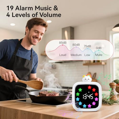 Yunbaoit Digital Visual Timer for Kids, Rechargeable 99-Minute Silent Countdown Timer with 19 Ringtones, 9 Optional DIY Color Star Display, Time Management Tool with Pause Function (Rainbow) - style: Rainbow Doll