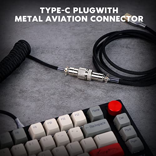 EPOMAKER Mix 1.8m Coiled Keyboard Cable, USB C to USB A TPU Cable for Mechanical Gaming Keyboard, with Detachable Metal Aviator for Custom Keyboard, Black - color: Black