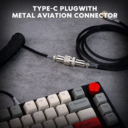 EPOMAKER Mix 1.8m Coiled Keyboard Cable, USB C to USB A TPU Cable for Mechanical Gaming Keyboard, with Detachable Metal Aviator for Custom Keyboard, Black - color: Black