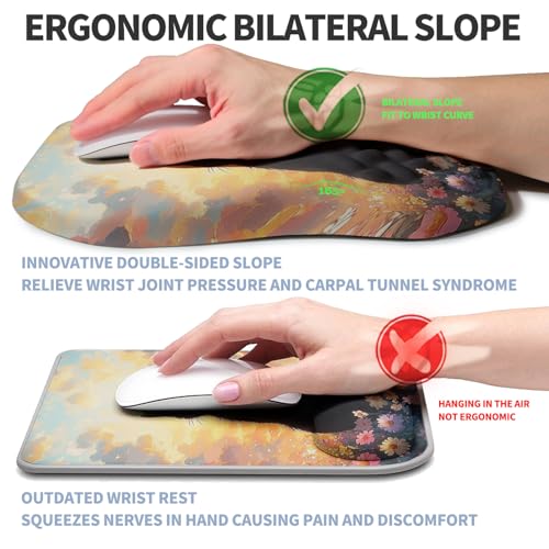 Ergonomic Raised Mouse Pad Wrist Support with Bilateral Slope Memory Foam Mousepad for Wrist Rest and Carpal Tunnel Pain Relief 11.8x7.9〃Flower Sea Cat - color: Flower Sea Cat