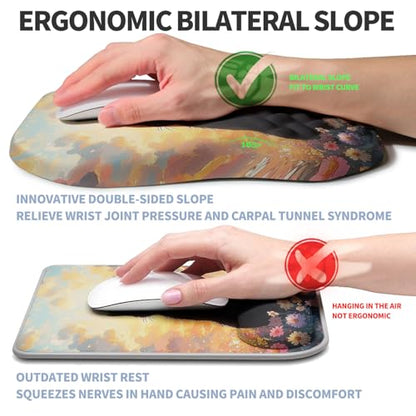 Ergonomic Raised Mouse Pad Wrist Support with Bilateral Slope Memory Foam Mousepad for Wrist Rest and Carpal Tunnel Pain Relief 11.8x7.9〃Flower Sea Cat - color: Flower Sea Cat