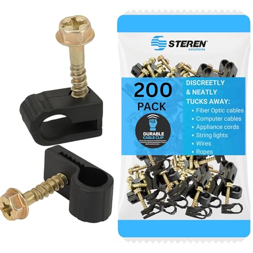 STEREN Coaxial Cable Clips - Cable Holder - Siding Clips for Hanging - Cord Holder for Desk - Cable Clamps - Cord Clip - Wire Organizer Clips - Tv Mount Screws (Black, 200 Count - Single Screw) - color: Black, size: 200 Count - Single Cable