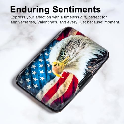 Credit Card Holder Small RFID Blocking Wallet Business Metal Slim Mini Aluminum Hard Case for Women Men - color: American Flag Bald Eagle