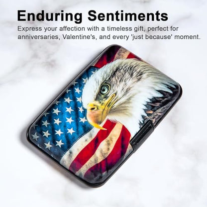 Credit Card Holder Small RFID Blocking Wallet Business Metal Slim Mini Aluminum Hard Case for Women Men - color: American Flag Bald Eagle