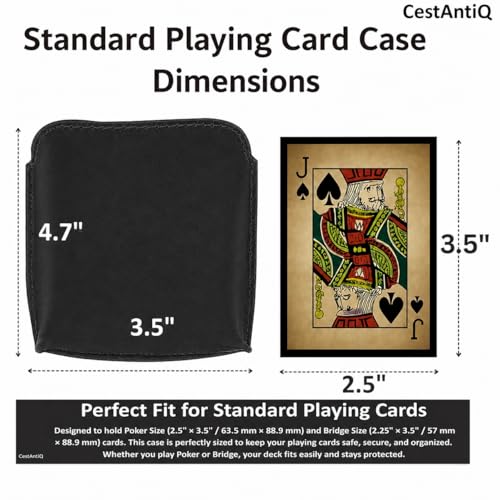 Premium Full Grain Leather Playing Card Case, Zippered Playing Card Holder for Poker Bridge Cards, Durable Leather Card Deck Storage Organizer Travel Card Carrying Pouch Multi Purpose Wallet - color: Black