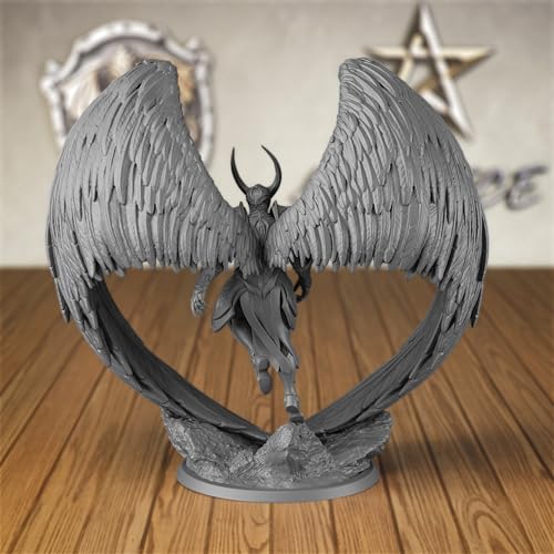 AUSPDICE Angel Fighter 32mm DND Miniature, Winged Warrior for TTRPGs, S11 | 3D Printed 1:50 Scale Angel Warrior with Feathered Wings and Horned Armor for Dungeons and Dragons and Wargaming