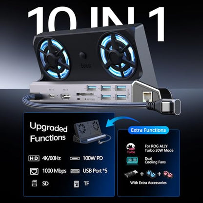 YCE 13-in-1 Dual Fan Steam Deck Dock Suitable Valve Steam Deck & OLED/Switch & 2 / Asus ROG Ally & X/Lenovo Legion Go & S & 2/MSI Claw,Nintendo Switch 2 Dock,Steam Deck Accessories,Docking Station - color: 13-in-1 Dual Cooling Fan