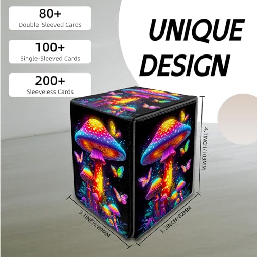 for MTG Deck Box, Trading Card Storage Case Holds 100+ Sleeved Cards, Neon Mushrooms and Butterflies Magnetic Closure Durable Deck Holder for Magic The Gathering, TCG & Commander - color: Neon Mushrooms and Butterflies