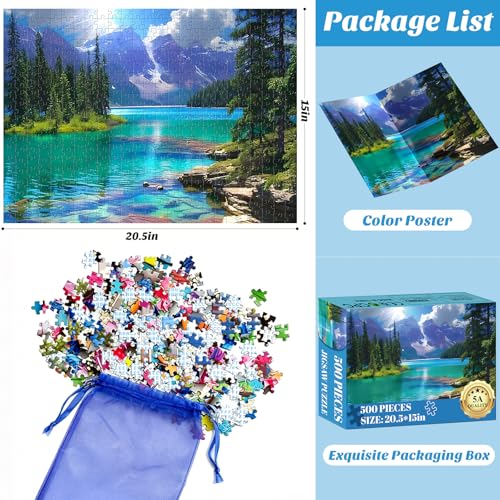 500 Pieces Puzzles for Adult Jigsaw Puzzle 500 Piece Puzzle Elderly Puzzle | Mountain Forest Lake Puzzles Gift for Mom Dad Family Friend Family Activity Games Home Decor Wall Art 20.5x15IN - style: Lake