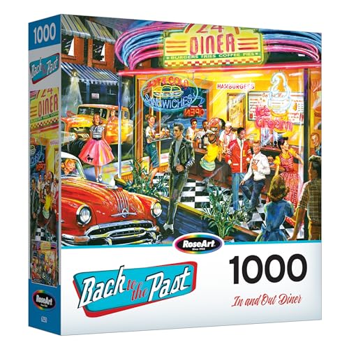 RoseArt - Back to The Past - in and Out Diner - 1000 Piece Jigsaw Puzzle for Adults - style: In and Out Diner