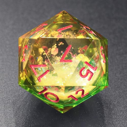 FONVGOGO Liquid Core DND Dice Set for Dungeons and Dragons, 7 Piece Sharp Edge Resin DND Dice with Cardborad Box Role Playing Polyhedral D and D RPG Dice D20 D12 D10 D8 D6 D4（Liquid Yellow and Green） - color: L - Yellow and Green