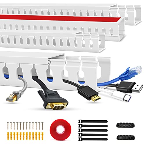 Cable Duct Management Raceway Kit, 62.8" (4 x 15.7) Server Rack Cable Management, Cable Management for Hide Network HDMI VGA Cable, Open Slot Cable Track Desk Wire Channel, Cable Raceway White 4 Pack - size: White-4