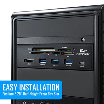 Kingwin Powered USB Hub 3.0 w/ 1 USB-C Port, SD Card Reader & Micro SD Card Reader - Sata Power Port w/Lightning Speed Data Transfer Up to 5Gbps - 5.25" Computer Case Front Bay, black (KW525-3U3CR) - size: 3 Port USB Hub