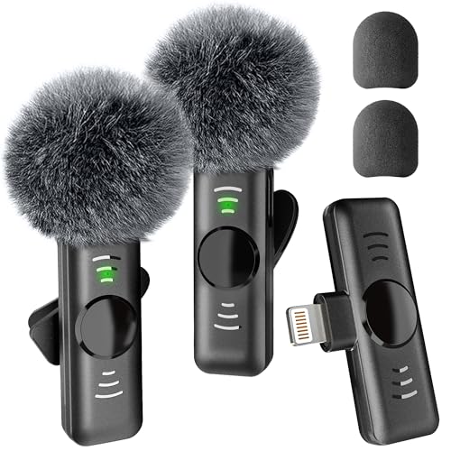 Wireless Lavalier Microphone for iPhone iPad (Lightning) - 2 Pack Mini Lapel Mic with Noise Reduction for Video Recording TikTok YouTube Vlog Interview Professional Plug & Play Clip on Mic - color: Lightning(iphone14&below)