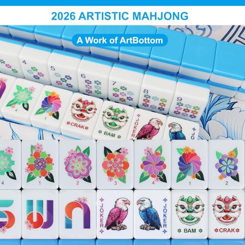 Mahjong Tile Set - 168 Engraved American Mah jongg Tiles Game Sets - Blue Complete Cute Mah Jong, Beautiful Pretty 1.2” Majong Only, 3D Carving Mahjongg with Bag and Dice Accessories (Blue) - color: Blue