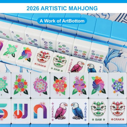 Mahjong Tile Set - 168 Engraved American Mah jongg Tiles Game Sets - Blue Complete Cute Mah Jong, Beautiful Pretty 1.2” Majong Only, 3D Carving Mahjongg with Bag and Dice Accessories (Blue) - color: Blue