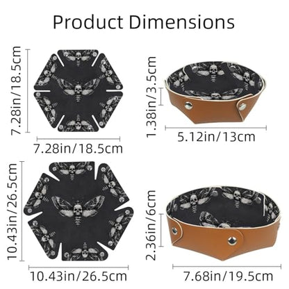 2Pcs PU Dice Holder Folding for RPG DND Table Games, Dice Trays Storage Box Portable Folding Rolling Dice Tray, Moth Skull Grey - color: Multi 9