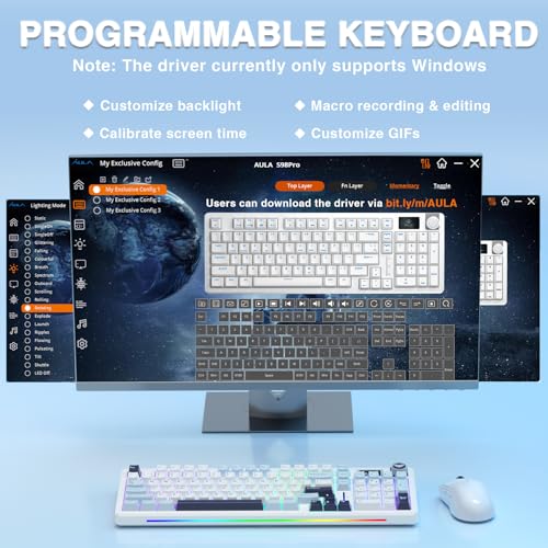 AULA S98 Pro Wireless Mechanical Keyboard,Smart Screen & Knob,Tri-Mode BT5.0/USB-C/2.4GHz Creamy Keyboard,Pre-lubed Linear Switches,Hot Swappable RGB Backlit Computer Gaming Keyboards - color: White&Blue
