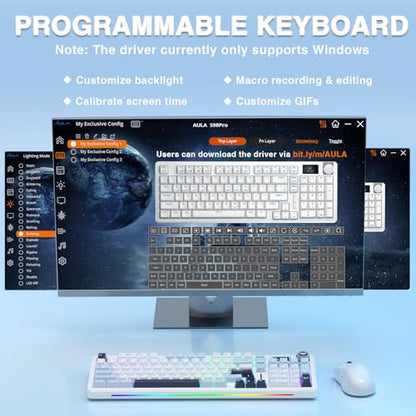 AULA S98 Pro Wireless Mechanical Keyboard,Smart Screen & Knob,Tri-Mode BT5.0/USB-C/2.4GHz Creamy Keyboard,Pre-lubed Linear Switches,Hot Swappable RGB Backlit Computer Gaming Keyboards - color: White&Blue