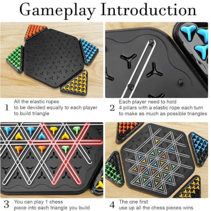 Chess Game, 2 to 4 Players Chain Chess Desktop Puzzle Interactive Game for Kids, Rubber Band Board Game for Family Funand Strategy Play