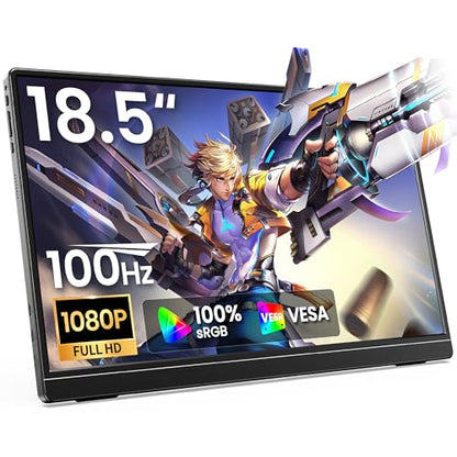 Anyuse 18.5 Inch Portable Monitor 100Hz FHD 1080P IPS Display with Integrated Stand Dual Speakers USB-C HDMI External Screen for Laptop PC Phone Gaming Console Travel Display | 18.5" FHD IPS 100Hz, built-in stand & dual speakers, USB-C/HDMI, for PC/Phone/