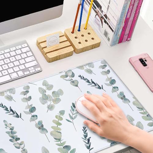 Gaming Large Mouse Pad with Stitched Edges, Watercolor Eucalyptus Branches Pattern Desk Mat, Extended Keyboard Pad, Non-Slip Rubber Base Desk Pad for Keyboard and Mouse, 31.5X11.8 inch - color: Watercolor Eucalyptus Branches Pattern