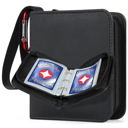 GEAoffice Small 1 Pocket Mini Trading Card Binder Holds 80 Cards, Black | Lightweight, 40 Removable Acid-free & Non-PVC Sleeves, Premium PU Leather, Zip Close Card Binder for TCG, MTG, Sports&Games - color: Black-Dia