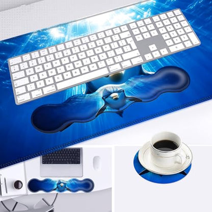 Large Mouse Pad and Keyboard Wrist Rest, Desk Pad for Keyboard and Mouse, 4-in-1 Large Gaming Mouse Pad with Wrist Support, Desk Mat for Home Office Study Game,Dolphin in Ocean - color: Dolphin in Ocean