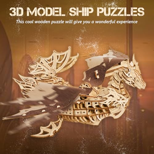 3D Wooden Puzzles for Adults: 352pcs Dragon Ship Model Kits for Men - Brain Teaser Wooden Hobby Puzzle Toys - Creative Wooden Model Building Kits for Christmas Birthday Gifts Home Decor