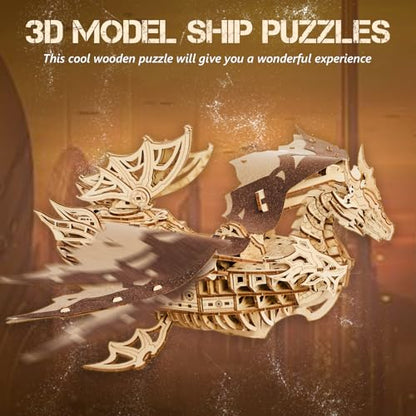 3D Wooden Puzzles for Adults: 352pcs Dragon Ship Model Kits for Men - Brain Teaser Wooden Hobby Puzzle Toys - Creative Wooden Model Building Kits for Christmas Birthday Gifts Home Decor