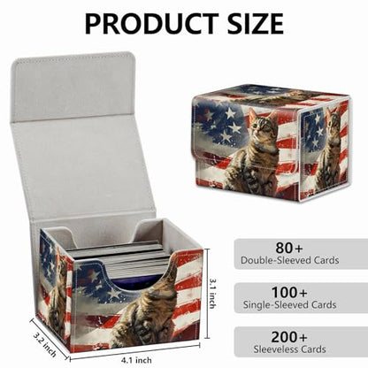 Strong Magnet Card Case Deck Box Mtg Card Box Playing Card Box Magic Deck Box Tcg Up to 200 Cards Creative Pattern Trading Card Storage Box for Collectible Card Games, Cute Cat And American Flag - color: Cute Cat And American Flag