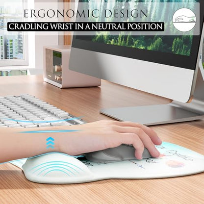 MROCO Ergonomic Mouse Pad with Gel Wrist Rest, 9.4 x 8.1 in, Feather Arrow | Ergonomic Shape Design, Multiple Pattern Options, Gel Wrist Comfort, Smooth Lycra Surface, Non-Slip PU Base - color: Feather Arrow