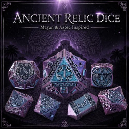 Tzolkin Metal DND Dice Set, 7-Piece Polyhedral Dice | Solid zinc alloy dice with heavy feel, Mayan Aztec calendar details, readable numbers, and temple collector box for RPG play - color: Blue