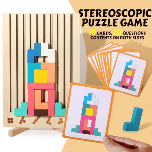 Wooden Russian Blocks Puzzle Brain Teasers Toy Tangram Jigsaw Puzzle Intelligence Colorful 3D STEM Montessori Educational Gift for Boys and Girls,Board Game Educational Toys for Toddlers 3-6 Years