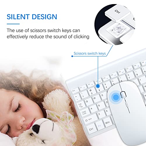 Wireless Keyboard and Mouse Ultra Slim Combo, TopMate 2.4G Silent Compact USB 2400DPI Mouse and Scissor Switch Keyboard Set with Cover, Batteries Included, for PC/Laptop/Windows/Mac - White - color: White