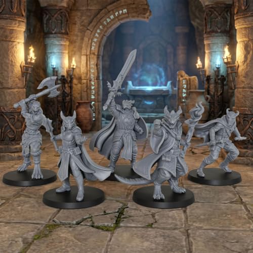 AUSPDICE Fantasy RPG Accessory Figurine Set for Dungeon Masters & TTRPG Players, 25mm Scale Tabletop Unpainted Miniatures Pack- Dragonborn Adventurer AS1008