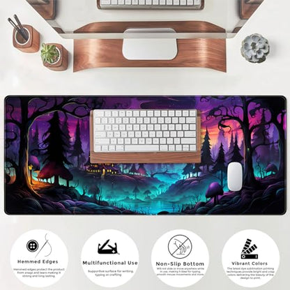 Mystic Forest Desk Mat Purple Cute Large Mouse Pad Extended Gaming Mousepad XL Big Aesthetic Desk Pad Cool Anime Keyboard Mat Laptop Desktop Mouse Mat 31.5''X11.8'' - color: Mystic Forest