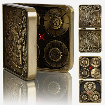 7-in-1 DND Pocket Spinner Dice Set, Foldable Flip Dice with Delicate Dragon Iron Box, Compact Dice Set for DND Role-Playing Games Fans (Glod) - color: Glod