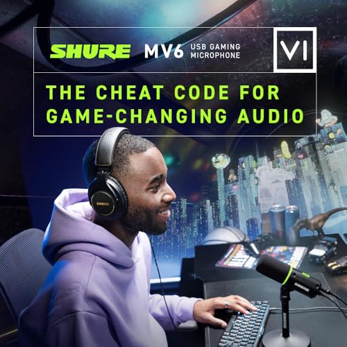 Shure MV6 USB Gaming Microphone for Streaming & Recording | Dynamic USB PC mic with desktop stand, noise cancellation, tap-to-mute and 3.5mm headphone monitoring for gaming - size: 300.5625 cubic inches