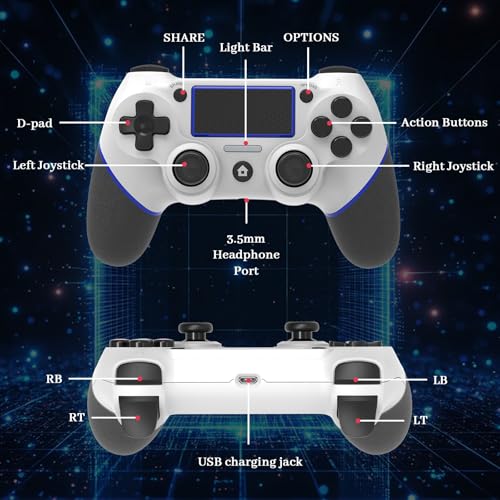 Wireless Controller for Ps4 Controller Compatible with PS4/Slim/Pro/Windows PC,with Touchpad/Vibration/Built-in Speaker&3.5mm Headphone Jack/Six-axis Motion Control/USB-C Charging Cable,White Blue - color: White Blue