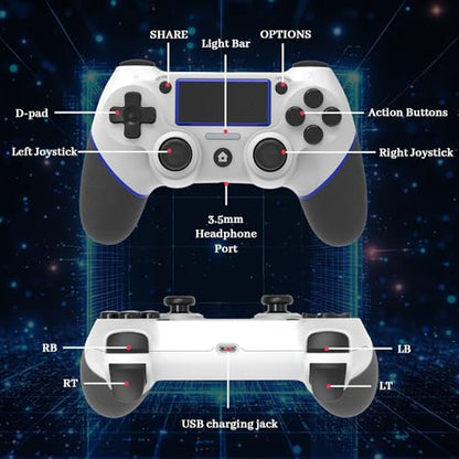 Wireless Controller for Ps4 Controller Compatible with PS4/Slim/Pro/Windows PC,with Touchpad/Vibration/Built-in Speaker&3.5mm Headphone Jack/Six-axis Motion Control/USB-C Charging Cable,White Blue - color: White Blue