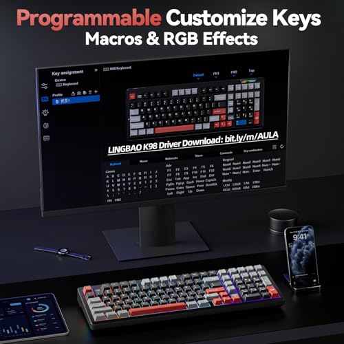 LINGBAO K98 Wireless Mechanical Gaming Keyboard, Tri-Mode BT5.0/2.4GHz/USB-C, Gasket Custom Hot-Swappable Linear Switches Creamy Keyboard with Number Pad, RGB Backlit Gaming Keyboard for PC Laptop - color: K98 | 5000mAh | Black