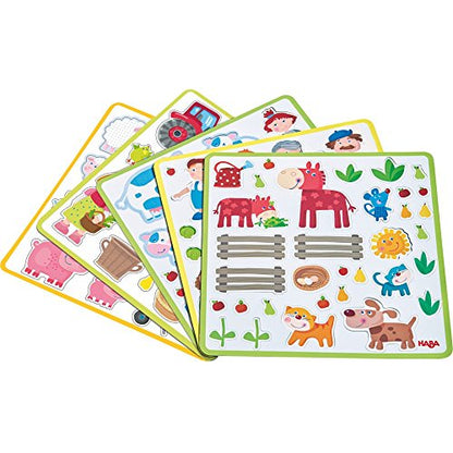 HABA Peter and Pauline Farm Animal Magnetic Activity Set, Toddler Busy Board & Toddler Car Activities with 4 Background Scenes for Travel & Learning Fun for Ages 3+ - color: Green - Day on the Farm