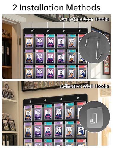 NiHome 36 Slot Graded Card Display Case - Sports Card Wall Frame, PVC Black | Fits PSA 35PT Baseball, Football & Trading Slabs, Foldable Oxford Fabric, Door Hooks Included, Collector Gift