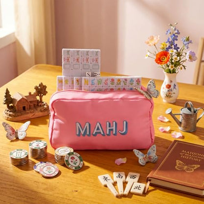 Soulchen Mini American Mahjong Tile Set Include 160 0.8 Inch Mahjong Tiles 2 Dice 4 Wooden Rulers 1 Accessory Bag 4 Beginner Rule Cards (Butterfly & Floral) - style: Butterfly & Floral