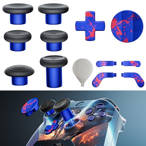14-in-1 Controller Accessories Kit Compatible with Xbox Elite Series 2, 6 Premium Metal Thumbsticks, Swap Joysticks, 4 Interchangeable Paddles, 2 D-Pads, 1 Tool & 1 Storage Bag (Blue+Red) - color: Blue+Red