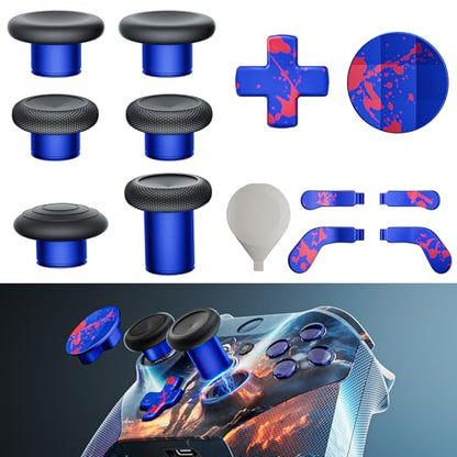 14-in-1 Controller Accessories Kit Compatible with Xbox Elite Series 2, 6 Premium Metal Thumbsticks, Swap Joysticks, 4 Interchangeable Paddles, 2 D-Pads, 1 Tool & 1 Storage Bag (Blue+Red) - color: Blue+Red